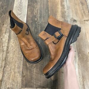 Kenneth Cole Reaction Brown Leather Chelsea Boots Buckle Strap Lug Sole Size 8